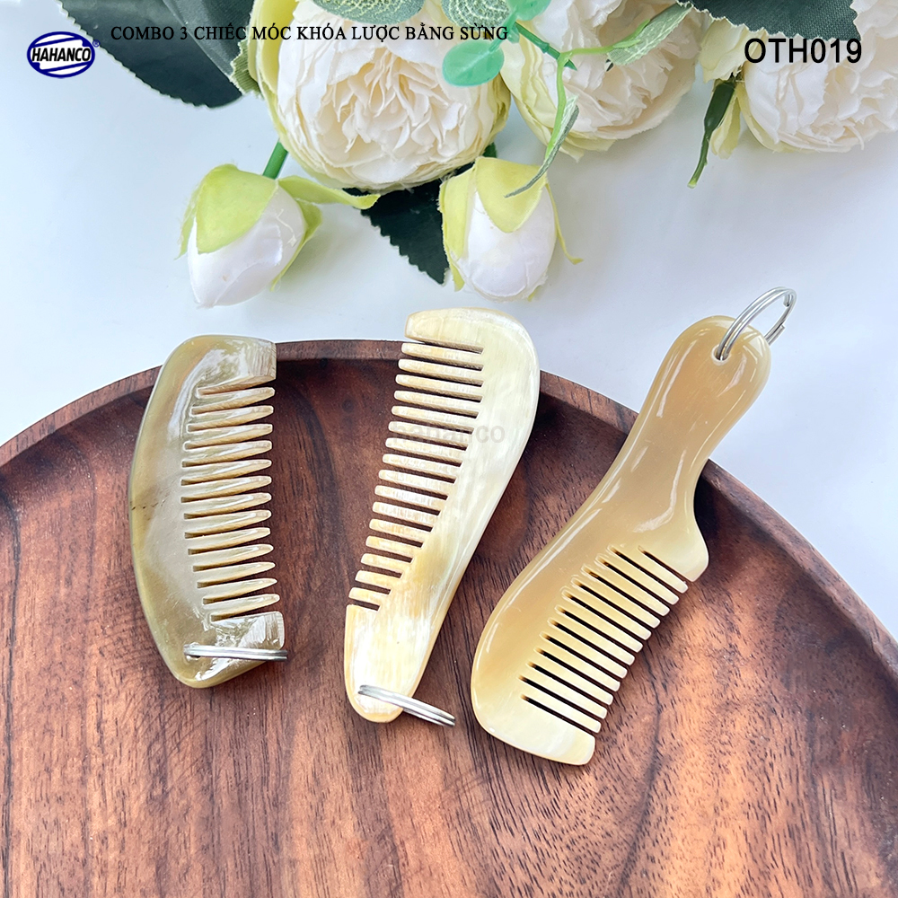 Combo 3 Móc treo chìa khóa / Chiếc lược mini bằng sừng trâu (OTH019) Nhỏ gọn - Tiện lợi