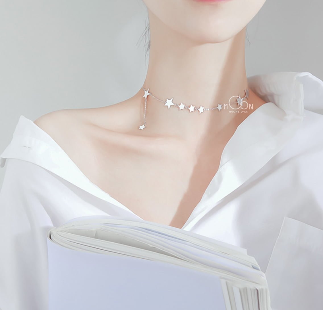 Choker bạc chuỗi ngôi sao cá tính