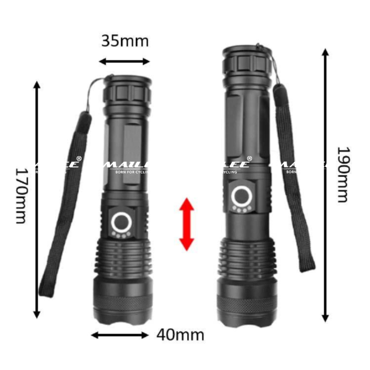 Đèn pin siêu sáng chip led công suất cao 20W pin 5000mah sử dụng 4 đến 6 giờ sáng vỏ nhôm siêu nhẹ Mai Lee