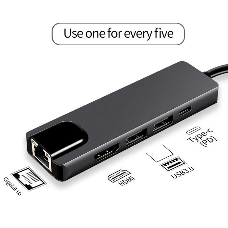 Cáp USB Type-C Ra 5 Cổng HDMI 4K, USB 2.0 Và RJ45 - Hàng Nhập Khẩu