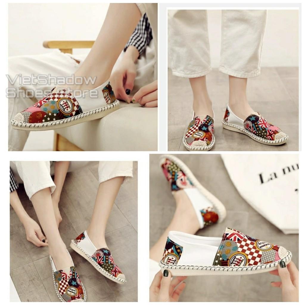 Slip on cói nữ - Giày lười vải nữ họa tiết cờ Anh Quốc - 2 màu và - Mã SP B30