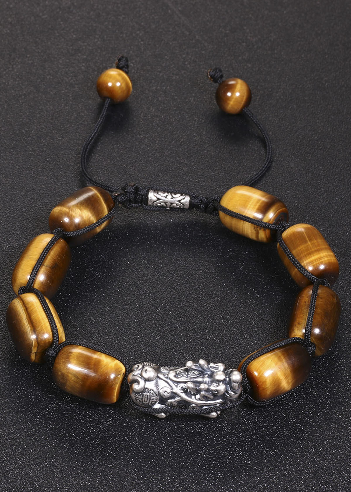 Vòng tay đá mắt hổ lu thống mix tỳ hưu bạc 14x10mm mệnh thổ, kim - Ngọc Quý Gemstones