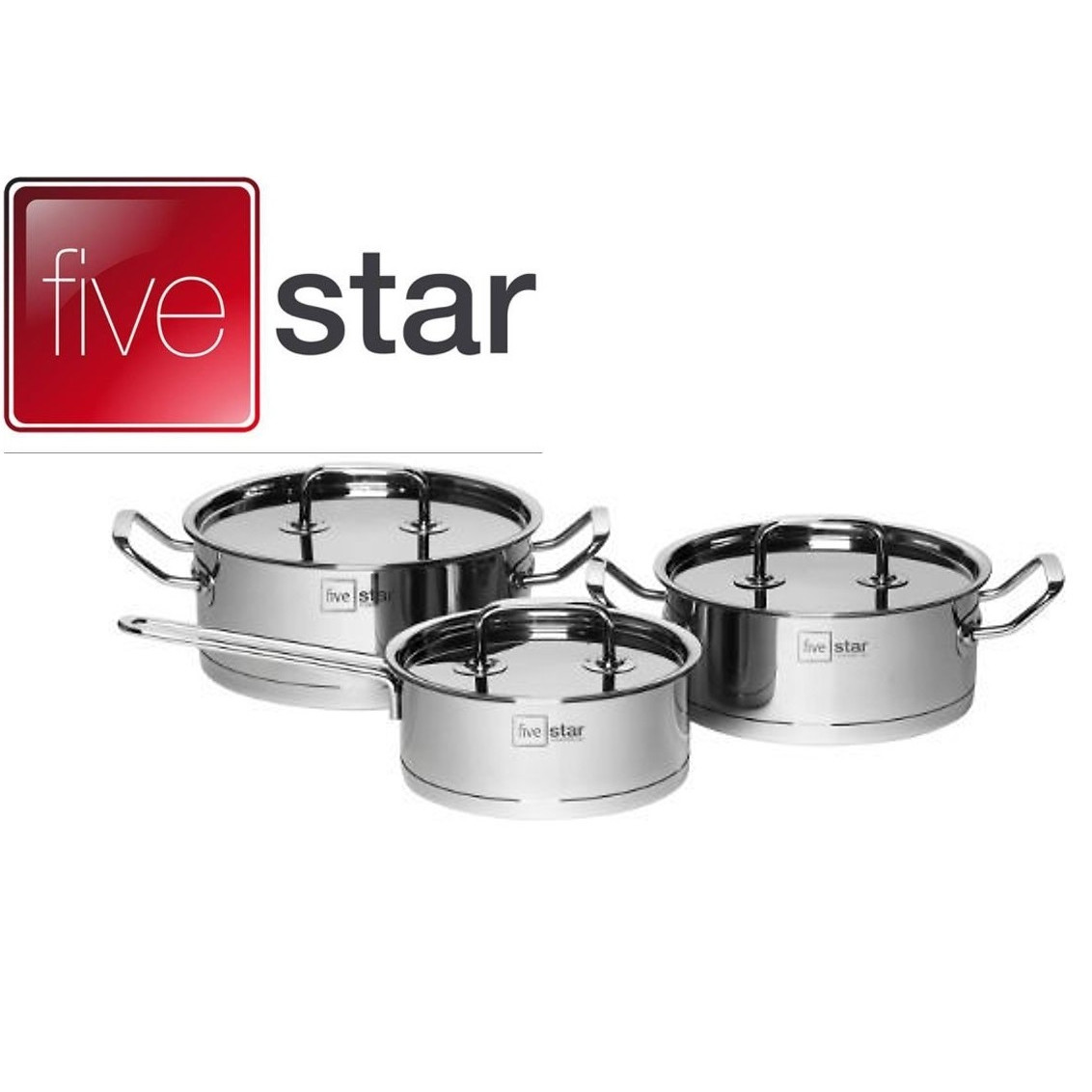 Bộ nồi quánh inox Fivestar 3 đáy từ nắp inox 3 món (16-18-20 cm)