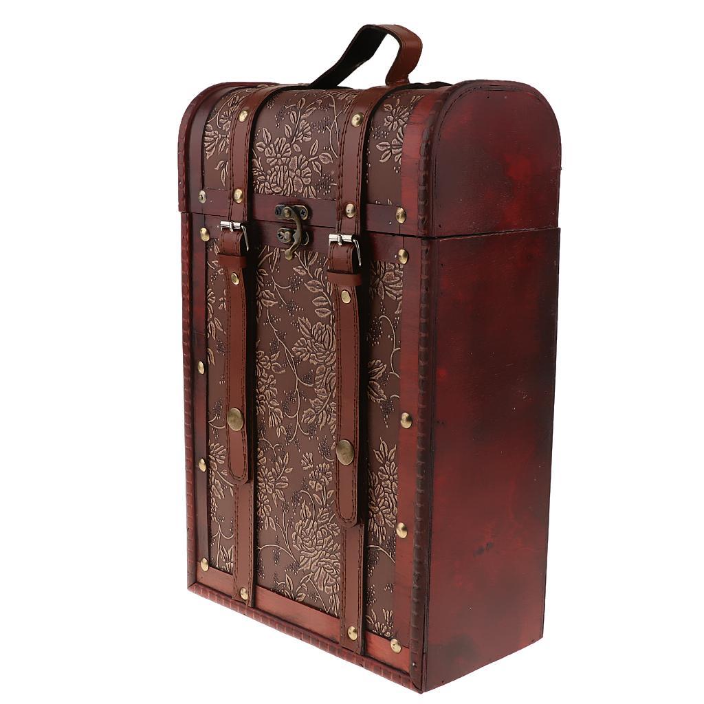 2pcs Wood Double Bottle Wine Case with Top Handle Hinged Lid Carrier-1/2 Bottle