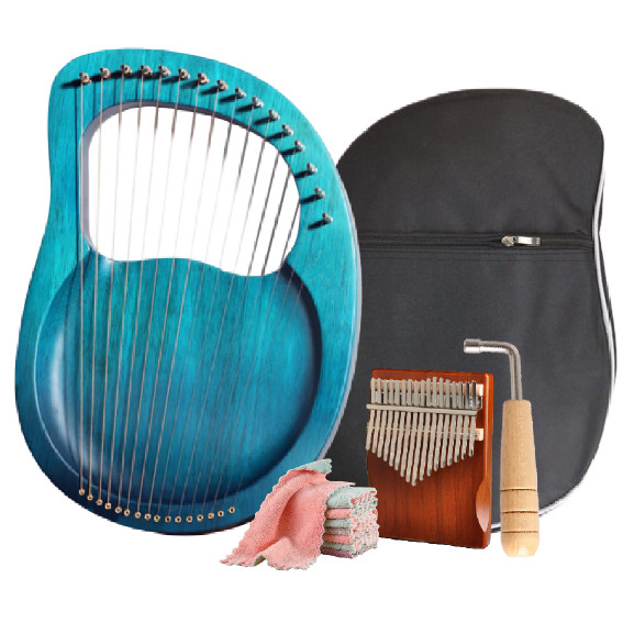 Đàn Lyre 16 dây đàn hạc Lyre Harp tặng đàn kalimba 17 phím gỗ nguyên khối Mahagony PJLIM72