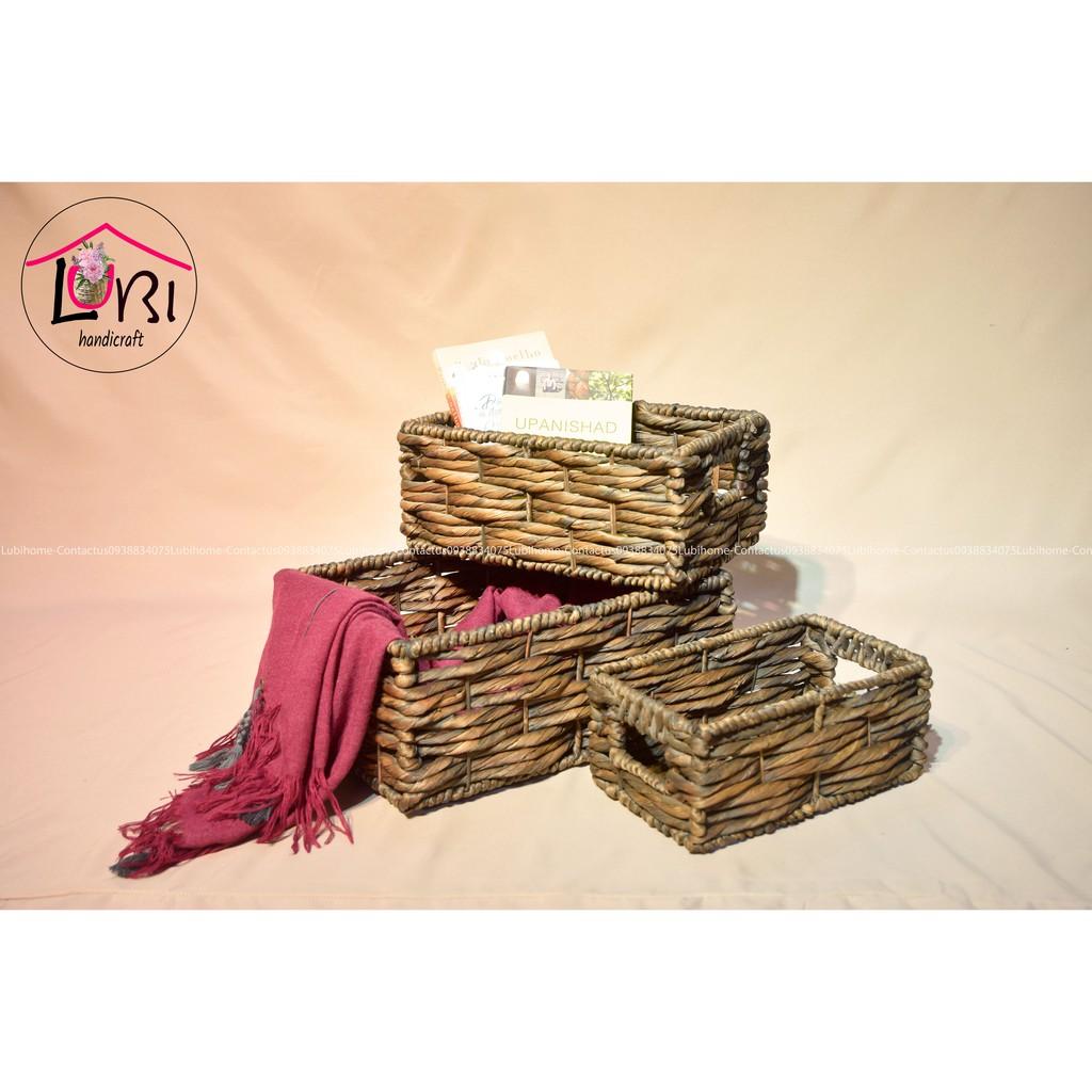 Giỏ lục bình đan vặn ba sợi ngang