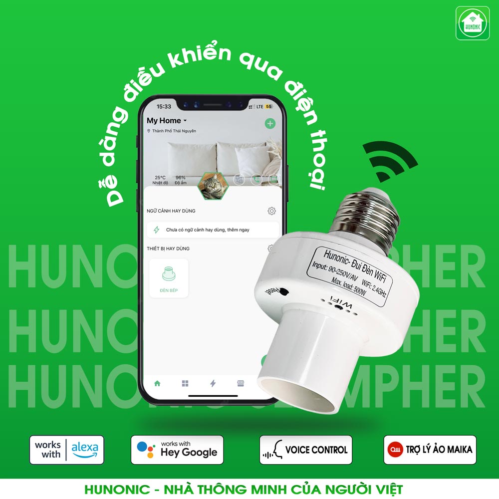 Đui Đèn Thông Minh Hunonic [ Điều Khiển Từ Xa Bằng Điện Thoại Qua Wifi ] Cơ Điện Shop