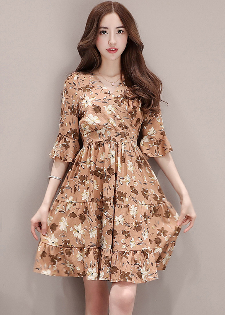 Đầm Hoa Cổ V Tay Ngắn Dễ Thương DN069 MayHomes
