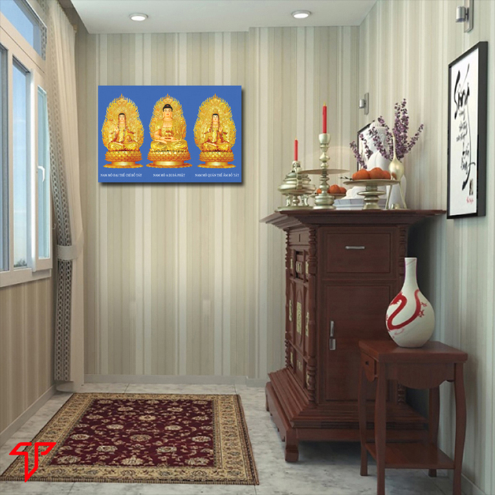 Tranh Phật pháp trang trí tường mẫu tam thánh, thích ca mâu ni, Tranh Phật Giáo Tam Thánh 2398
