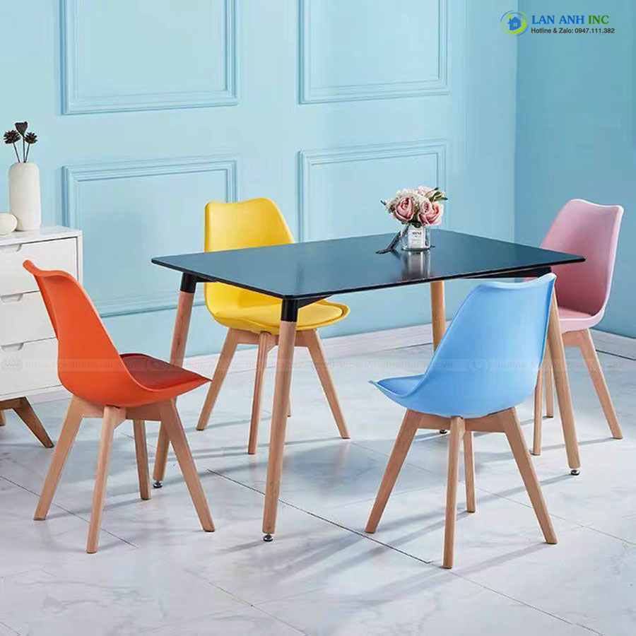 Ghế nhựa quán cafe văn phòng đẹp chân gỗ tựa lưng cao nệm lót simili giá rẻ eames LAGN33