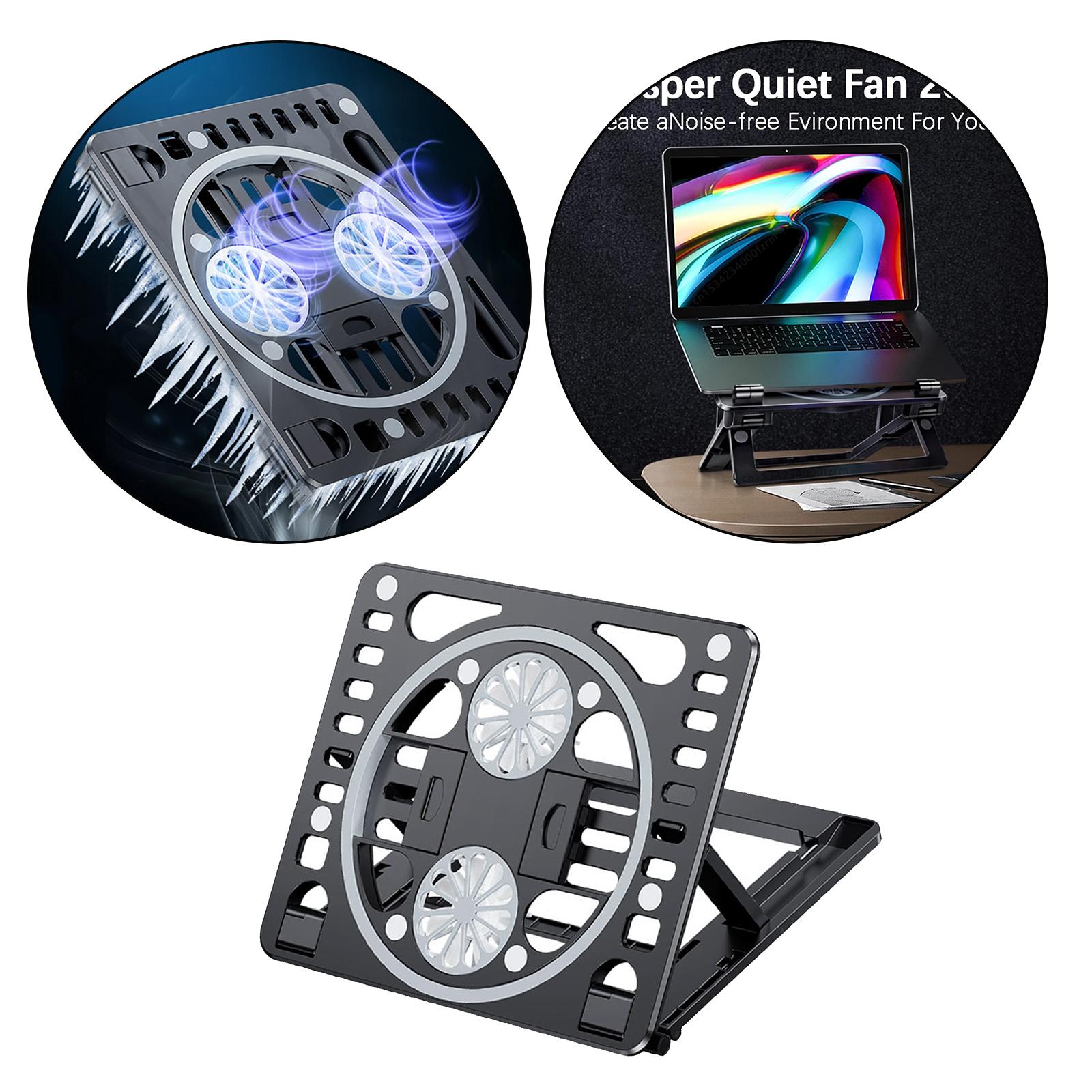 Support Laptop Cooling Pad with 2 Quiet Fans 6 Height Adjustable Foldable Slim Light-Weight Cooler Stand for Notebook Mobile Phones Book