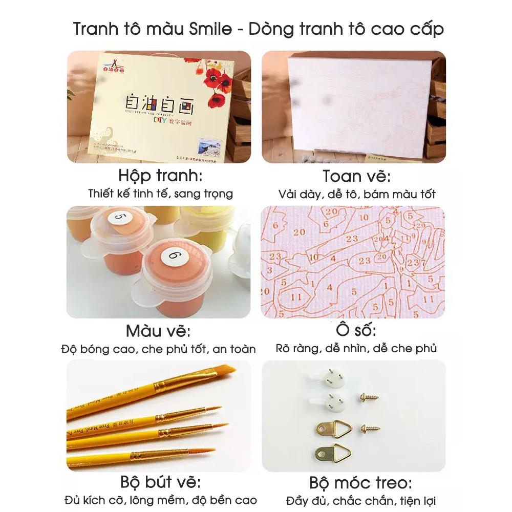 Tranh tô màu theo số sơn dầu số hóa cao cấp Smile FMFP Hoa sen thủy mặc khổ to H71056