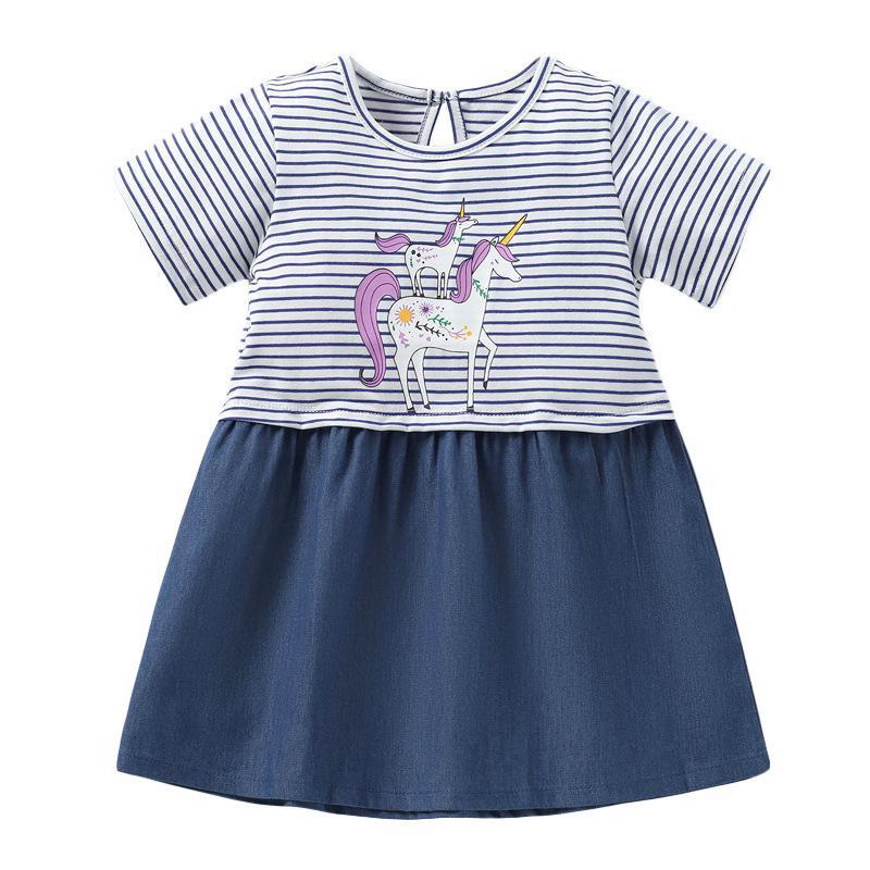 TA168 Váy cotton Pony bò xanh LittleMaven QW363 cho bé gái