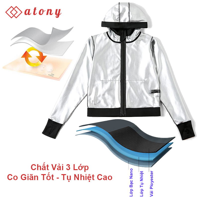 Bộ Đồ Tập Tan Mỡ Bụng ATONY Cao Cấp Cho Nữ - Sinh Nhiệt, Đổ Mồ Hôi, Hỗ Trợ Giảm Cân, Đốt Cháy Calories, Mỡ Thừa (Áo Khoác Có Mũ + Quần