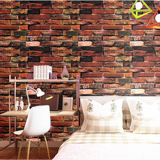 Cuộn 5m Decal Giấy Dán Tường gạch đỏ nhiều màu