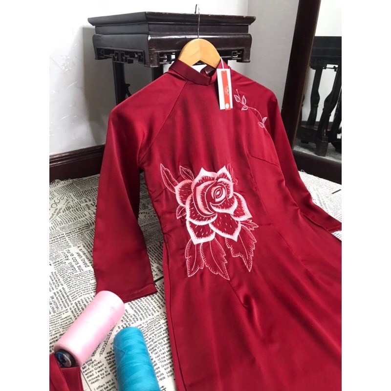 Áo Dài Thêu Truyền Thống Lụa Tằm Nhung Cao Cấp - Áo Dài Mian