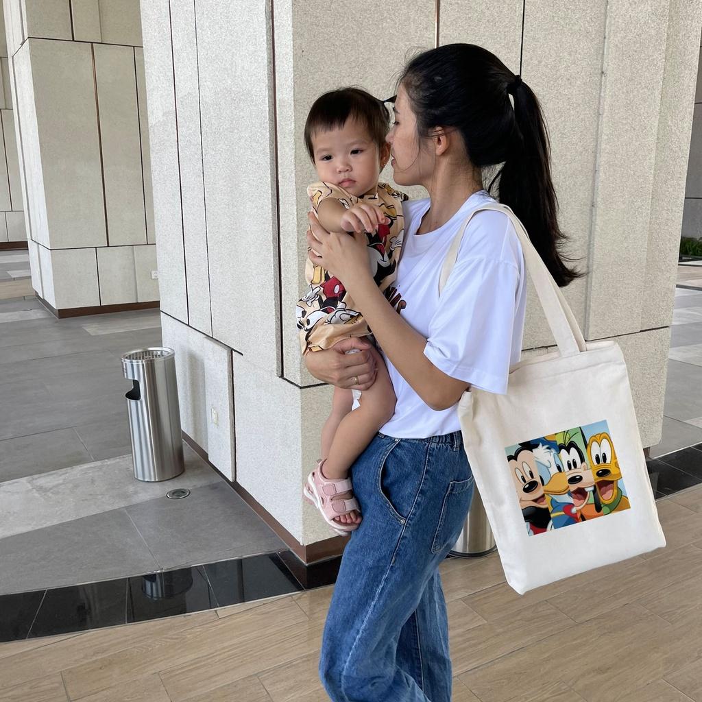 Túi tote vải mộc Tiệm nhà Pony dây kéo in hình Chuột Mickey and friends PM111