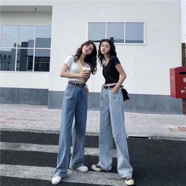 QUẦN JEAN DÀI ỐNG RỘNG LƯNG CAO TRƠN BASIC - QUẦN BÒ NỮ CULOTTES SUÔNG 61