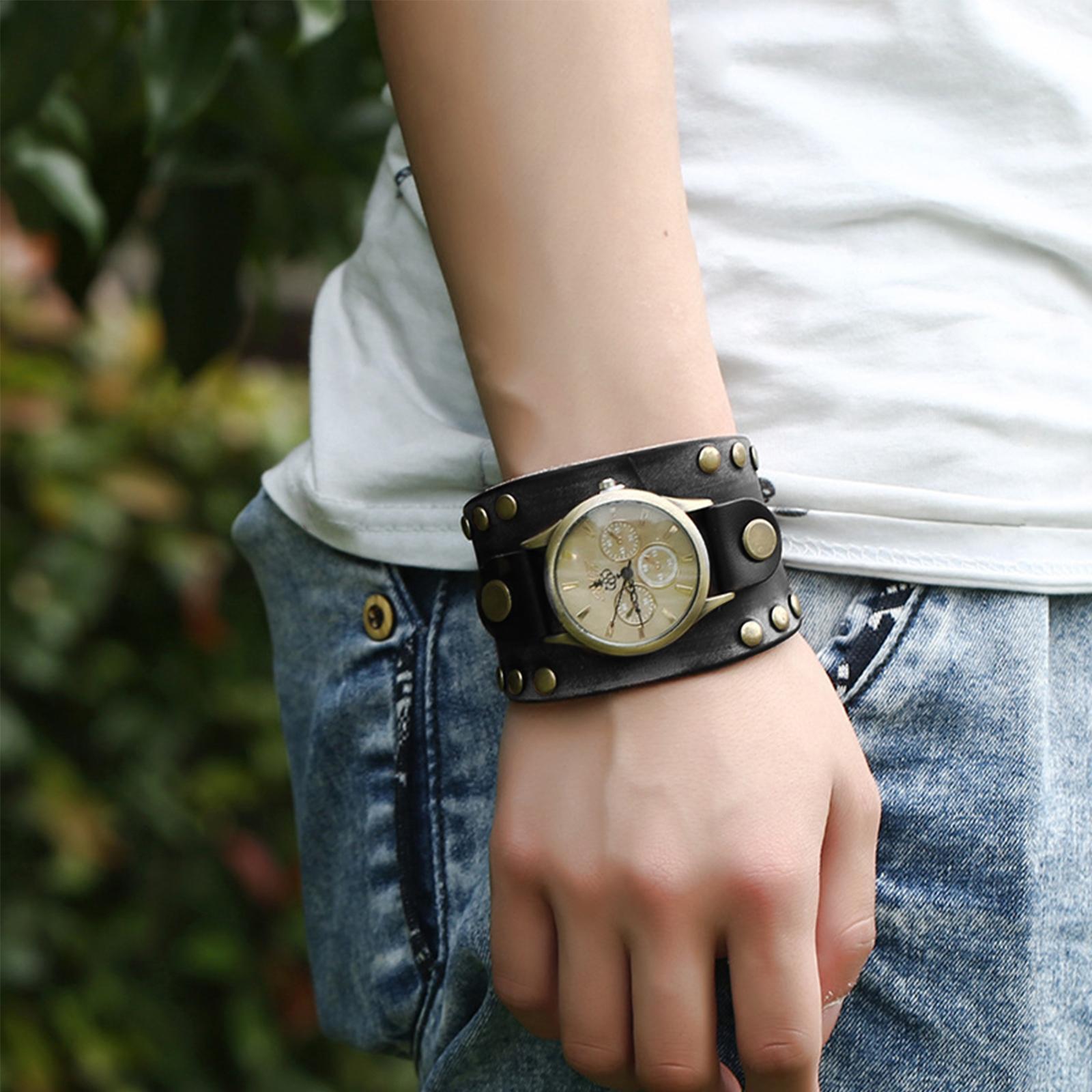 Retro Men\'s  PU Strap Watch Wristband,   5.2cm  Day Gift Male Bangles Fashion