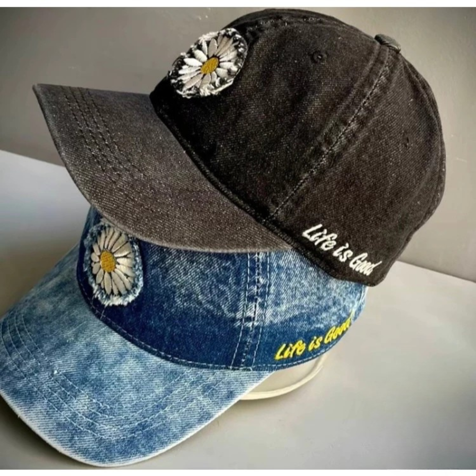 Nón nam nữ, mũ lưỡi trai thêu Hoa Cúc phối vải Jeans đẹp Form chuẩn (Ảnh thật)
