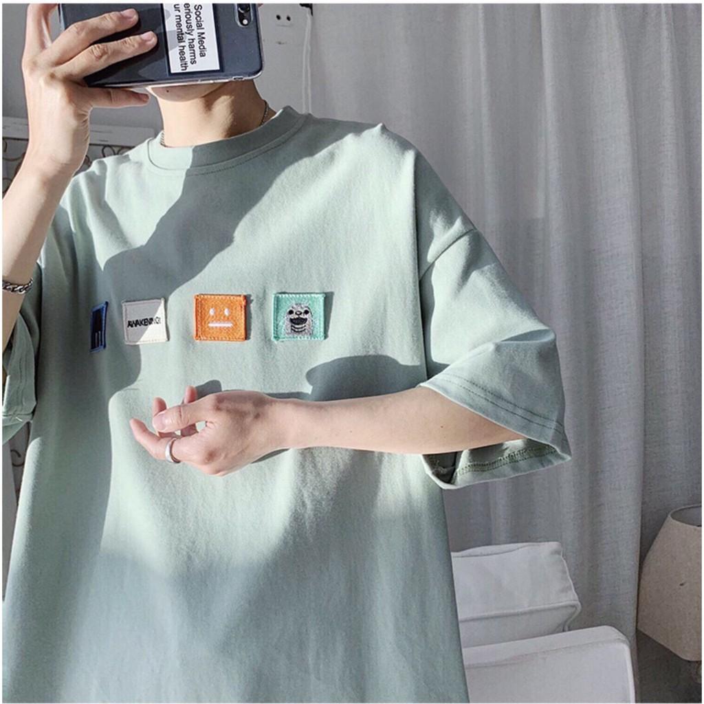Áo thun tay lở form rộng thêu hình vuông - Unisex nam nữ đều mặc được