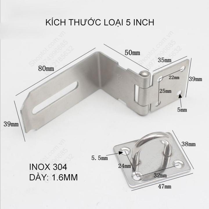 Chốt lật loại 90 độ, làm bằng inox 304 chắc chắn, có vị trí móc ổ khóa