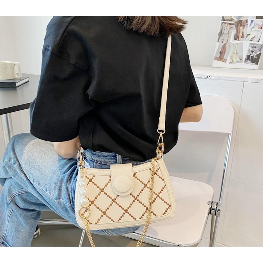 Túi xách đeo chéo nữ đẹp đi chơi 2 dây da thêu trần trám - TDC033
