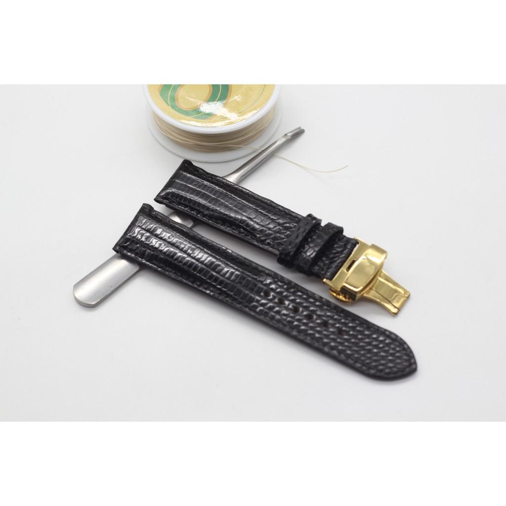 Dây Da Kỳ Đà,Dây Da Đồng Hồ May Tay Handmade Kèm Khóa Bướm Gập.BH 6 Tháng,