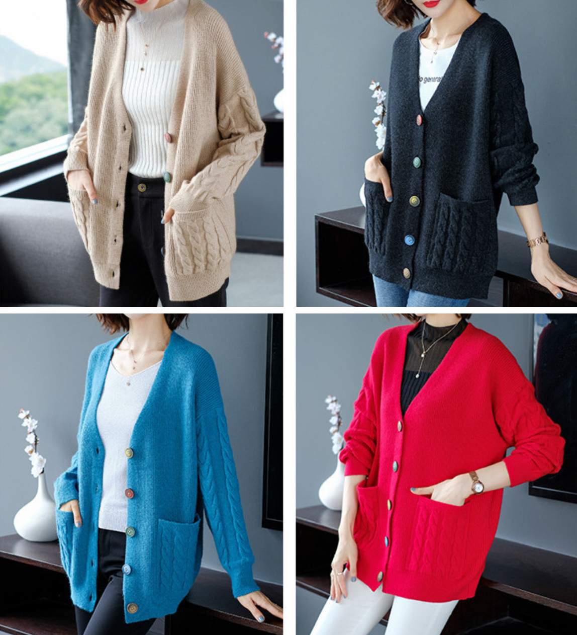 Hình ảnh Áo Khoác Cardigan Nữ Cổ V Phong Cách Thu Đông Hàn Quốc ALN043 MayHomes Chất Liệu Len