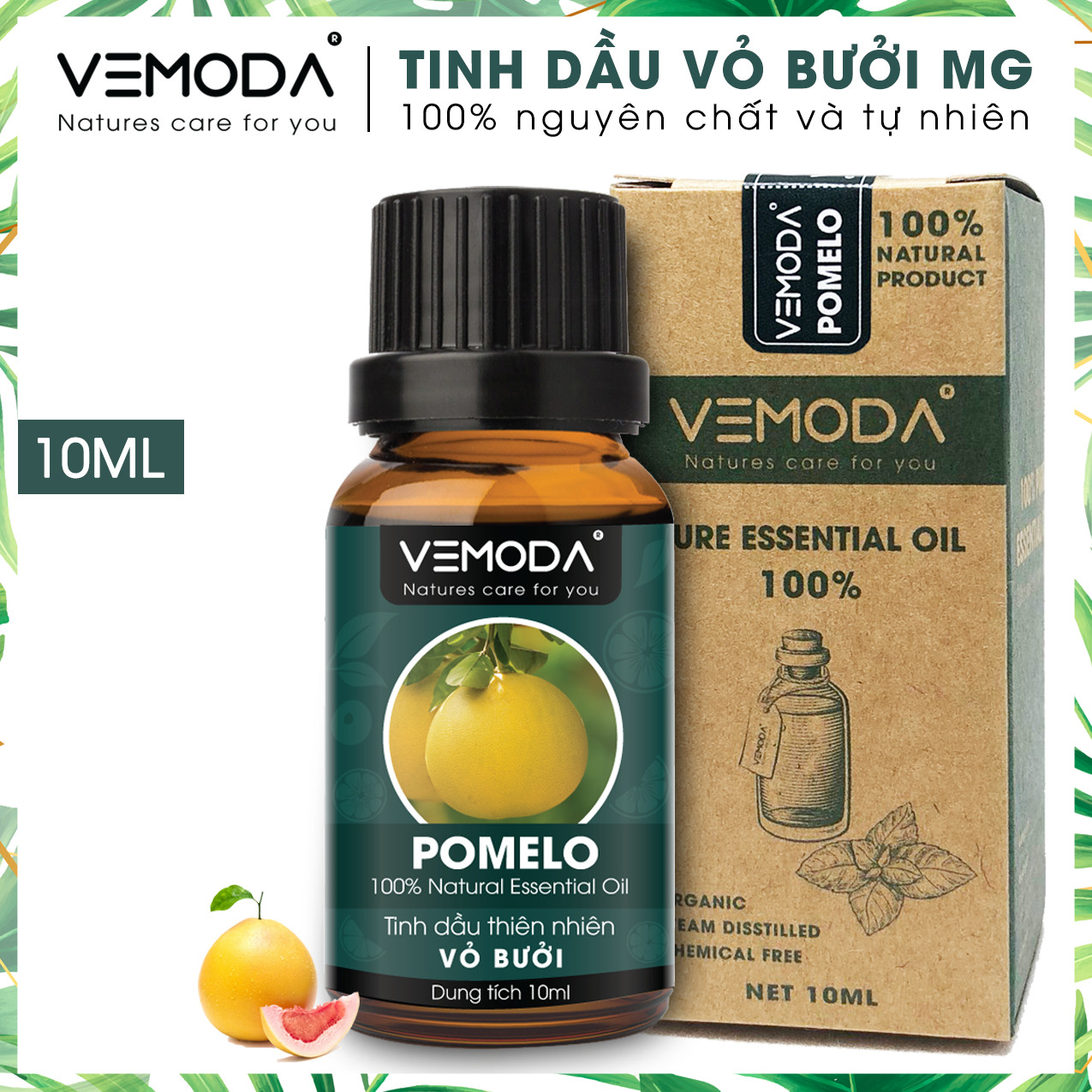 Tinh dầu Vỏ bưởi MG cao cấp Vemoda 10ML. Pomelo Essential Oil. Tinh dầu xông phòng giúp kháng khuẩn, khử mùi, cân bằng cảm xúc, hỗ trợ chăm sóc da và tóc. Tinh dầu thơm phòng cao cấp Vemoda