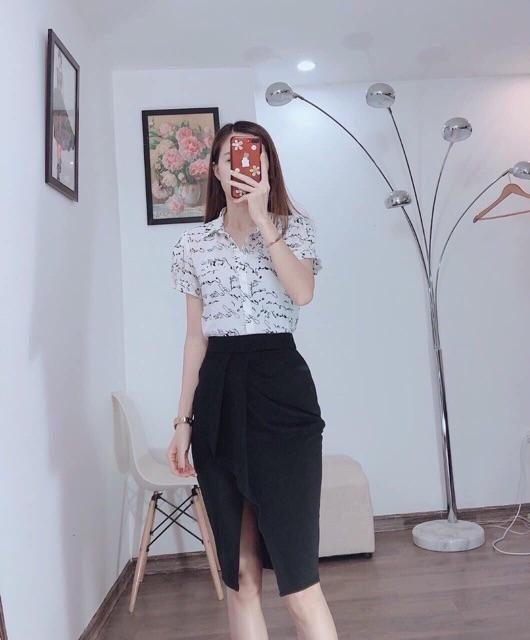 Sơ mi cổ đức hoạ tiết