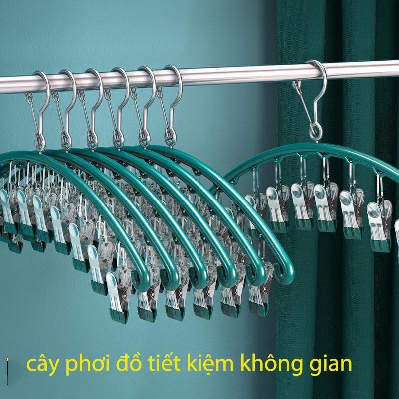 Móc Treo Đồ Lót, Tất, Quần Áo Trẻ Nhỏ Có Khóa Chống Gió,10 Móc Kẹp Bằng Inox