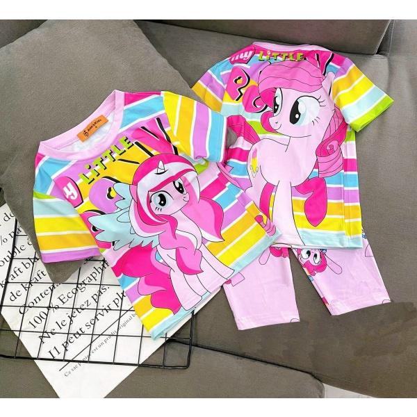 Đồ bộ bé gái mùa hè thun lạnh mát mềm loại 1 in Hoạt hình 3D dễ thương cho bé gái 17-29kg, Bộ ngố lửng bé gái