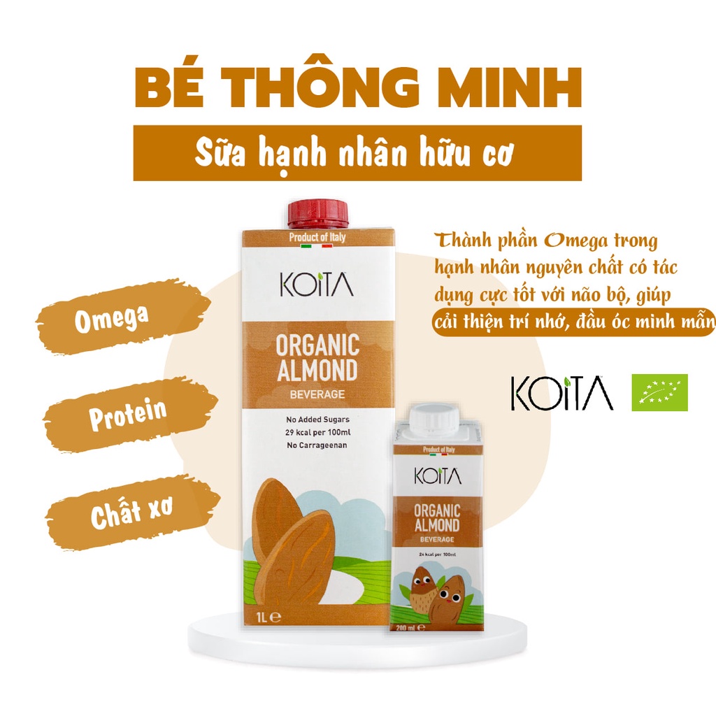 Sữa hạnh nhân hữu cơ Koita Organic Almond Beverage (thùng 24 hộp x 200ml)