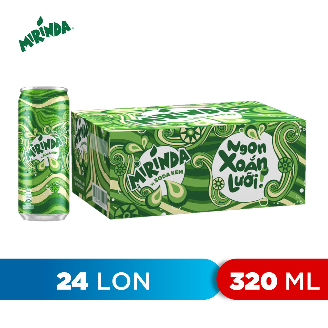 Thùng 24 Lon Nước Ngọt Có Gaz Mirinda Soda Kem