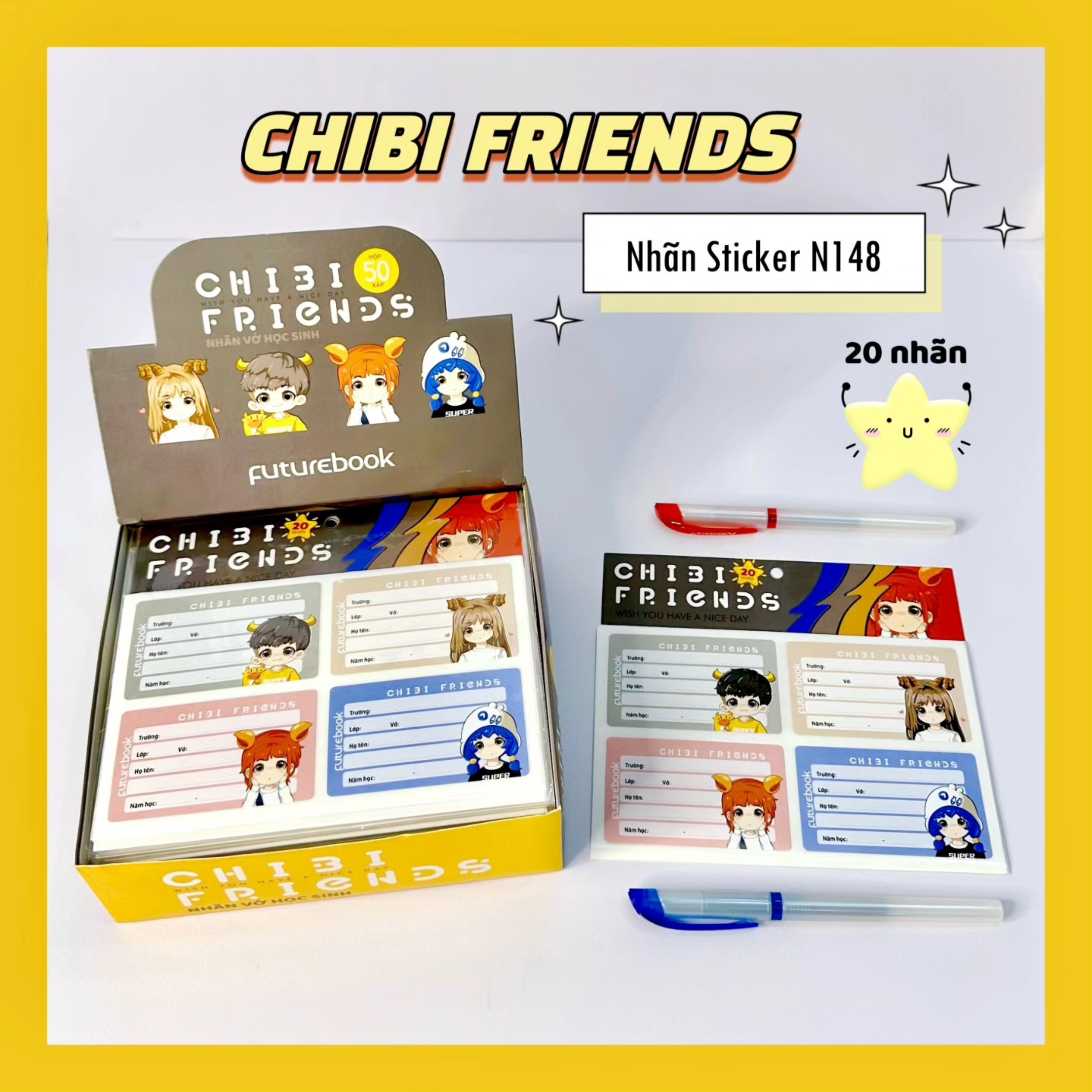 Nhãn Vở Học Sinh ChiBi Friends. MSP: N148 .VPP Futurebook- Giao mẫu ngẫu nhiên.