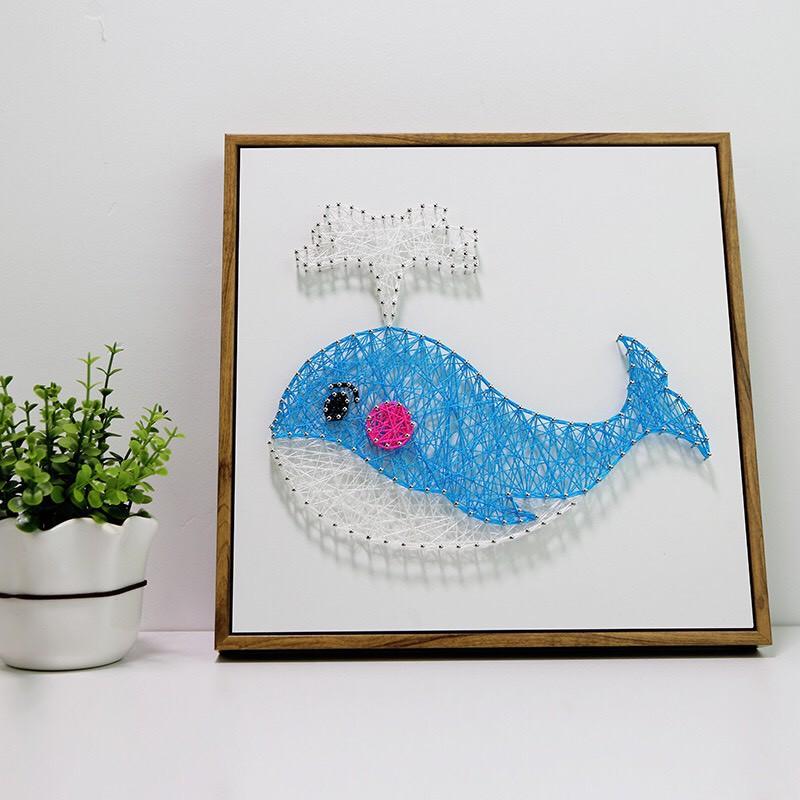 Tranh Chỉ Đinh - Tranh Dây - Cá voi xanh 30 x 30cm