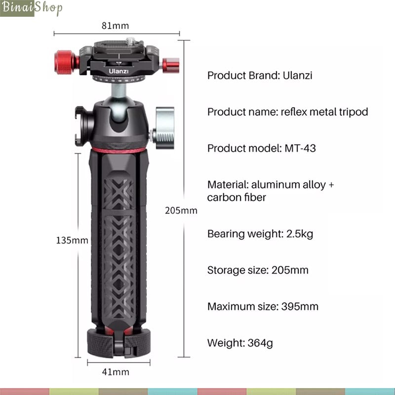 Ulanzi MT-43 - Tripod Mini Cho Máy Ảnh, Điện Thoại, Tải Trọng 2,5 Kg- Hàng chính hãng