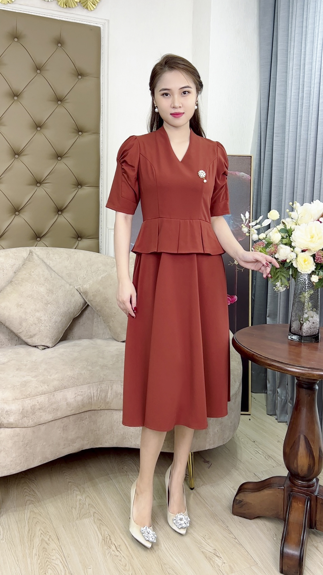 Đầm Quý Bà [ Linh Trà ] (TM 416) Cao Cấp Màu Sắc Trẻ Trung Tươi Sáng Sang Trọng Đi Làm Đi Tiệc