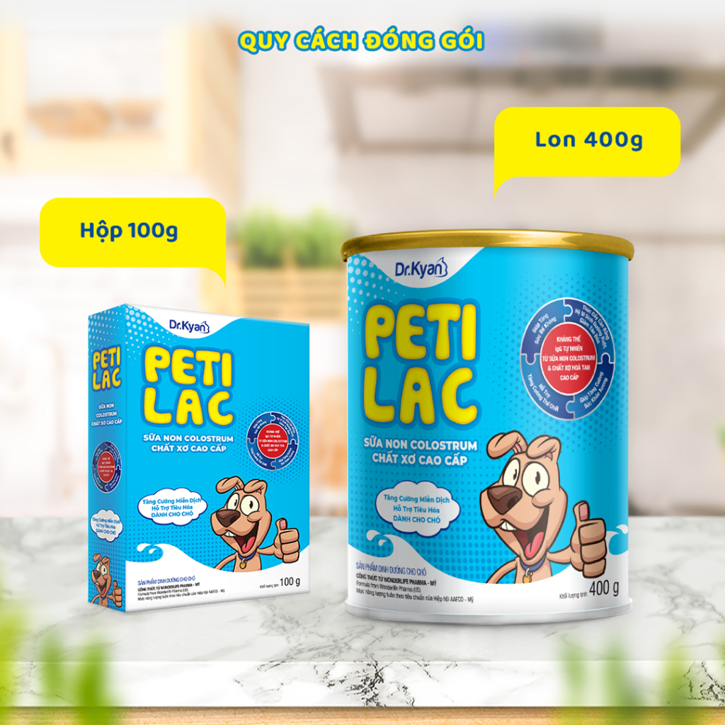 Sữa Bột Dinh Dưỡng PETILAC Bổ Sung Sữa Non Colostrum &amp; Chất Xơ Cao Cấp Cho Chó Dr.Kyan 100g Và 400g - YonaPetshop