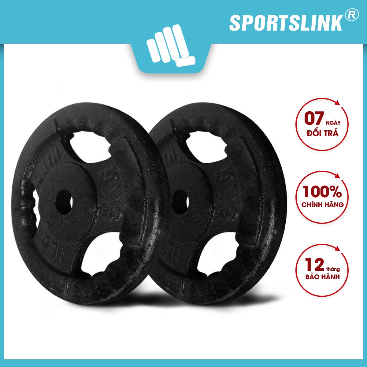 Combo 02 tạ đĩa gang, tạ miếng gang, tạ bánh gang Phi 27 Sportslink