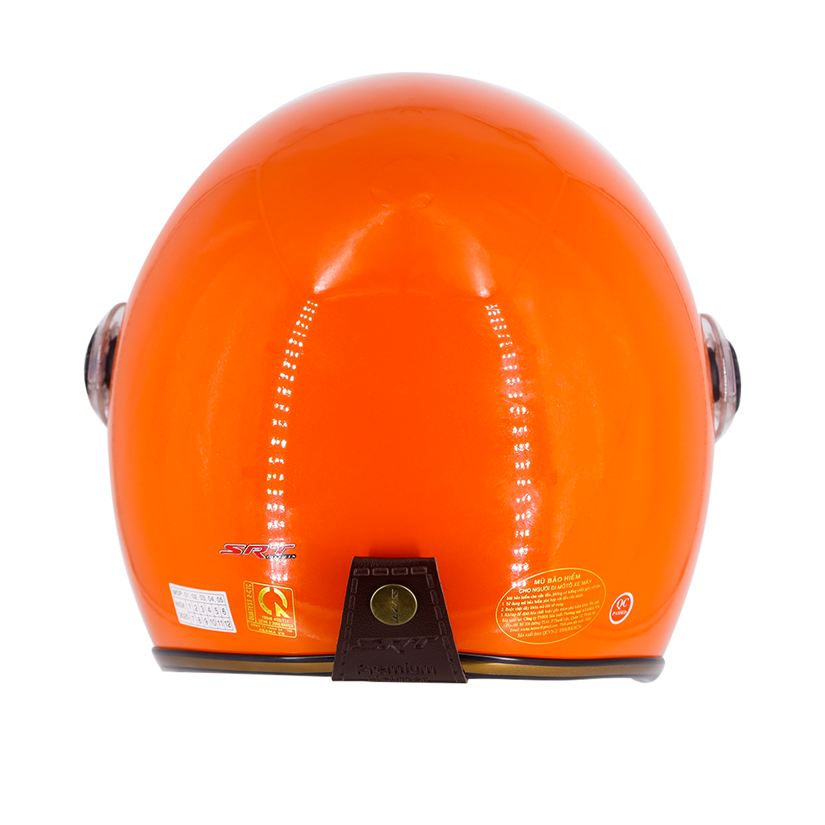 Mũ bảo hiểm 3/4 SRT Viền Đồng Kính Liền Thông Gió Lót Nâu Cam Bóng - Mũ Bảo Hiểm Chính Hãng Cao Cấp