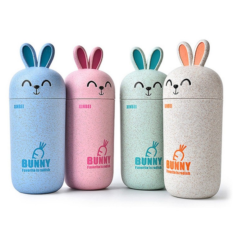 Bình đựng nước lúa mì Bunny 300ml hình thỏ siêu cute - giao màu ngẫu nhiên