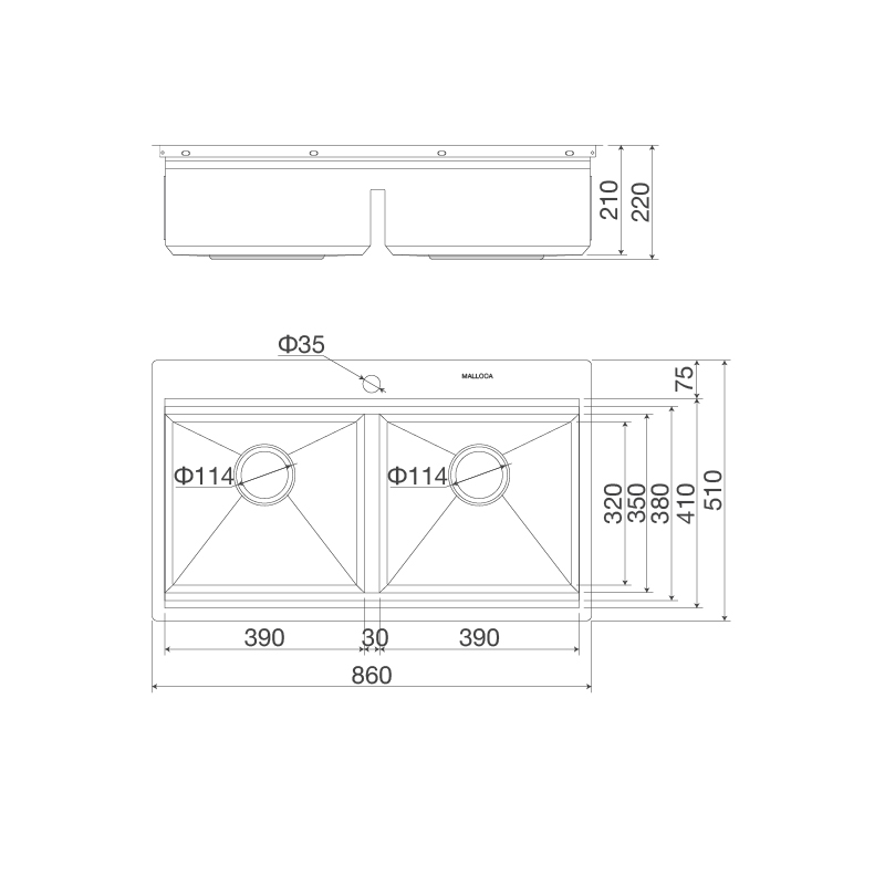 Chậu rửa chén 2 ngăn Malloca Slide MS 862 (Mẫu mới 2023) - Hàng chính hãng, Bảo hành 3 năm