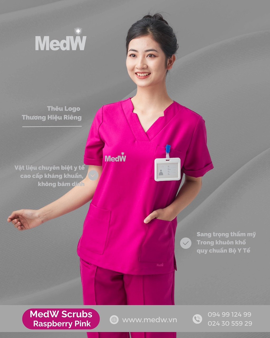 MedW Scrubs Y Tế (Nữ) Diana Hồng Berry Bộ Trang Phục Bác Sĩ Bác Sĩ, Điều Dưỡng Phòng Khám, Bệnh Viện Thẩm Mỹ Viện, Spa. MedW Trang Phục Y Tế Cách Tân Thiết Kế Pháp, Vật Liệu Chuyên Biệt Y Tế Nhập Khẩu Cao Cấp Mềm Như Lụa, Không Bám Dính, Xếp Ly Không Nhăn