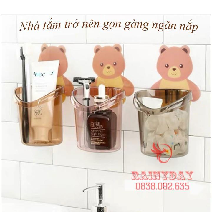 Kệ giá treo đồ để đựng bàn chải và kem đánh răng dán gắn tường cute dễ thương hình cốc gấu xinh đẹp