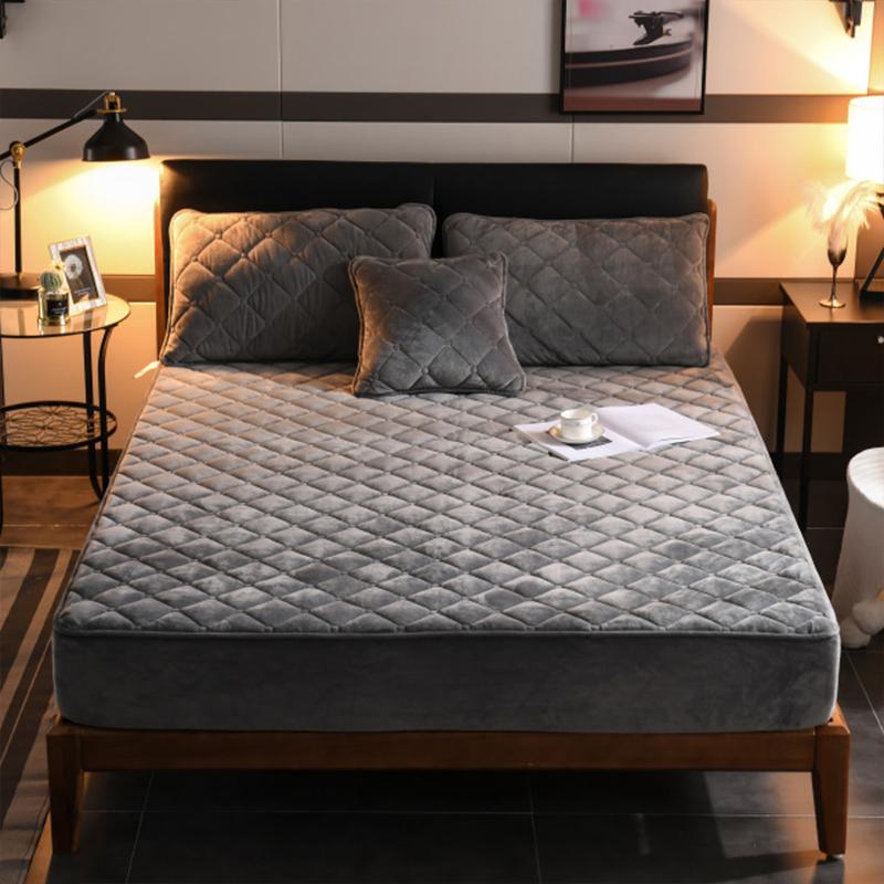 Mùa Đông WarmThicken Mền Chần Gòn Bọc Nệm Pha Lê Nhung Mềm Mại Sang Trọng Chắc Chắn Giường Nữ Hoàng Vương Trang Bị Tấm Giường Đôi Giường