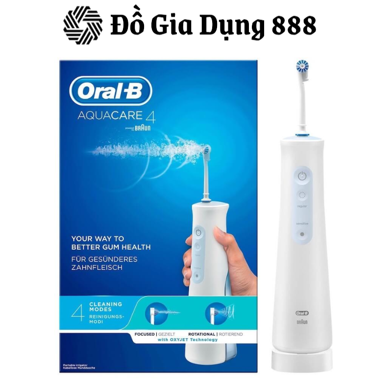 Máy Tăm Nước Cầm Tay Không Dây Oral-B AquaCare 4 Braun Loại Bỏ 99% Vi Khuẩn, Mảng Bám, Giữ Khỏe Nướu, Bảo Vệ Răng, Nhập Đức, Hàng Chính Hãng