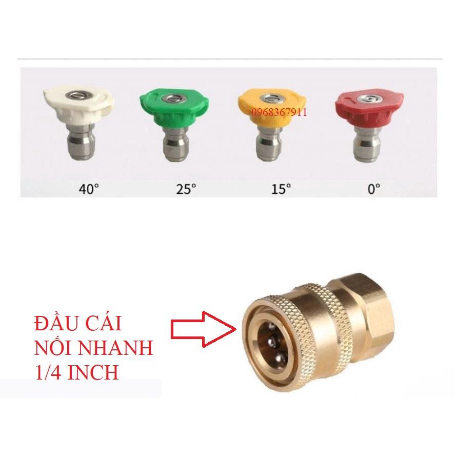 Bộ 4 béc phun-đầu béc gắn súng xịt rửa của máy rửa xe áp lực cao-Ren nối nhanh 1/4 inch