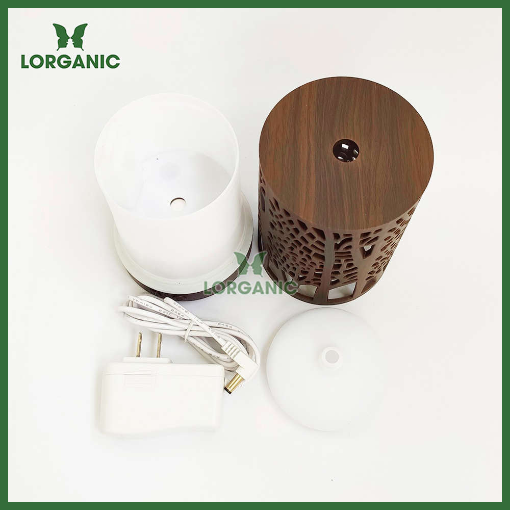 Combo máy khuếch tán/ máy xông tinh dầu Lorganic hình Trụ Cây FX2064 + tinh dầu cam hương Lorganic .